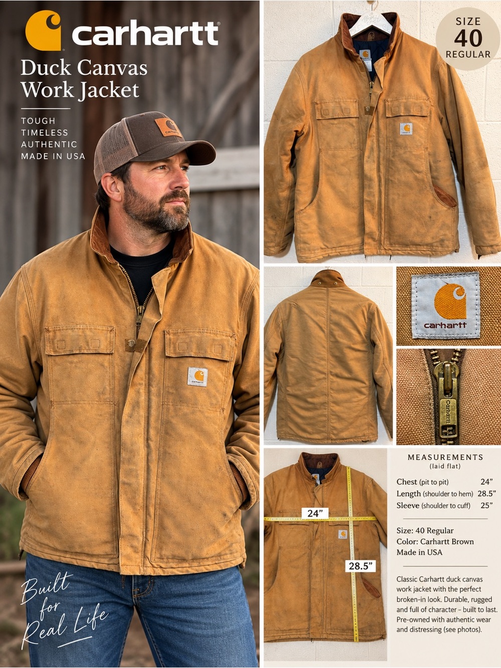 Carhartt Brown Duck Canvas Work Jacket - Men's Tan/Brown Coat